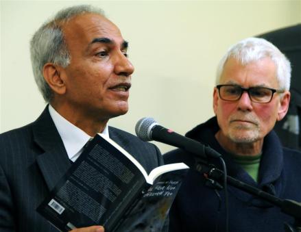 Adnan reciting from 'Bombs Have Not Breakfasted Yet'